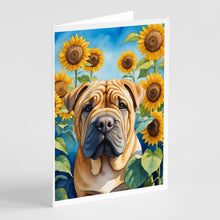 Load image into Gallery viewer, Shar Pei in Sunflowers Greeting Cards - Blank Note Cards – 8-Pack of Artist-Designed Cards with Envelopes