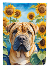 Load image into Gallery viewer, Shar Pei in Sunflowers Garden Flag – Bright Dog-Themed Yard Decor