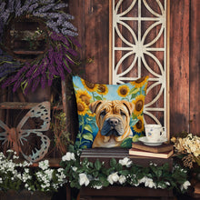 Load image into Gallery viewer, Shar Pei in Sunflowers Throw Pillow - 14x14 Decorative Pillow – Art for Your Home &amp; Patio