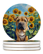Load image into Gallery viewer, Shar Pei in Sunflowers Large Sandstone Coasters Pack of 4