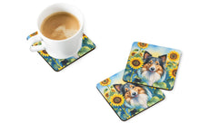 Load image into Gallery viewer, Sheltie in Sunflowers Coasters - Set of 4 Lightweight Foam, Absorbent Drink Coasters