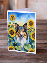 Load image into Gallery viewer, Sheltie in Sunflowers Greeting Cards - Blank Note Cards – 8-Pack of Artist-Designed Cards with Envelopes
