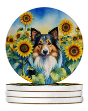 Load image into Gallery viewer, Sheltie in Sunflowers Large Sandstone Coasters Pack of 4