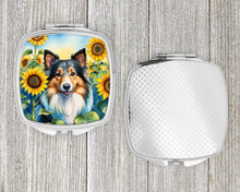 Load image into Gallery viewer, Sheltie in Sunflowers Compact Mirror – Stylish Purse Mirror with Artistic Covers