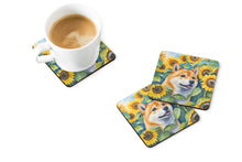 Load image into Gallery viewer, Shiba Inu in Sunflowers Coasters - Set of 4 Lightweight Foam, Absorbent Drink Coasters