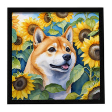 Load image into Gallery viewer, Shiba Inu in Sunflowers Framed Metal Print
