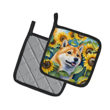 Load image into Gallery viewer, Shiba Inu in Sunflowers Pot Holders - Set of 2 Decorative Kitchen Helpers | Made in the USA