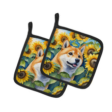 Load image into Gallery viewer, Shiba Inu in Sunflowers Pot Holders - Set of 2 Decorative Kitchen Helpers | Made in the USA