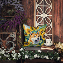 Load image into Gallery viewer, Shiba Inu in Sunflowers Throw Pillow