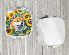 Load image into Gallery viewer, Shiba Inu in Sunflowers Compact Mirror – Stylish Purse Mirror with Artistic Covers