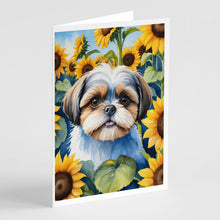 Load image into Gallery viewer, Shih Tzu in Sunflowers Greeting Cards - Blank Note Cards – 8-Pack of Artist-Designed Cards with Envelopes