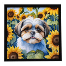 Load image into Gallery viewer, Shih Tzu in Sunflowers Framed Metal Print