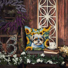 Load image into Gallery viewer, Shih Tzu in Sunflowers Throw Pillow - 14x14 Decorative Pillow – Art for Your Home &amp; Patio