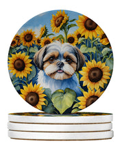 Load image into Gallery viewer, Shih Tzu in Sunflowers Large Sandstone Coasters Pack of 4