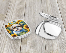 Load image into Gallery viewer, Shih Tzu in Sunflowers Compact Mirror – Stylish Purse Mirror with Artistic Covers