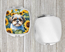 Load image into Gallery viewer, Shih Tzu in Sunflowers Compact Mirror – Stylish Purse Mirror with Artistic Covers