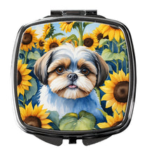 Load image into Gallery viewer, Shih Tzu in Sunflowers Compact Mirror – Stylish Purse Mirror with Artistic Covers