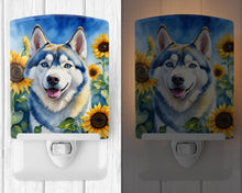 Load image into Gallery viewer, Siberian Husky in Sunflowers Ceramic Night Light