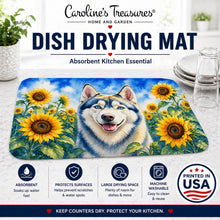 Load image into Gallery viewer, Siberian Husky in Sunflowers Dish Drying Mat Absorbent Dish Drying Mat Pad for Kitchen Counter Dish Drainer Mat for Countertop, 14 x 21", Multicolor