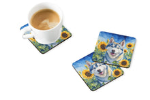 Load image into Gallery viewer, Siberian Husky in Sunflowers Coasters - Set of 4 Lightweight Foam, Absorbent Drink Coasters