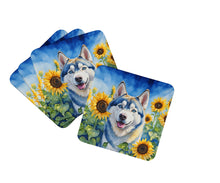 Load image into Gallery viewer, Siberian Husky in Sunflowers Coasters - Set of 4 Lightweight Foam, Absorbent Drink Coasters