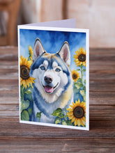 Load image into Gallery viewer, Siberian Husky in Sunflowers Greeting Cards - Blank Note Cards – 8-Pack of Artist-Designed Cards with Envelopes
