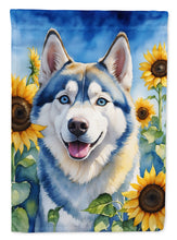 Load image into Gallery viewer, Siberian Husky in Sunflowers Garden Flag – Bright Dog-Themed Yard Decor