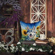 Load image into Gallery viewer, Siberian Husky in Sunflowers Throw Pillow - 14x14 Decorative Pillow – Art for Your Home &amp; Patio