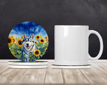 Load image into Gallery viewer, Siberian Husky in Sunflowers Large Sandstone Coasters Pack of 4