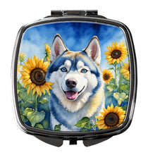 Load image into Gallery viewer, Siberian Husky in Sunflowers Compact Mirror – Stylish Purse Mirror with Artistic Covers