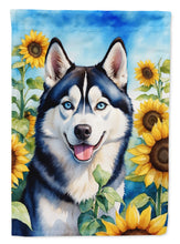 Load image into Gallery viewer, Siberian Husky in Sunflowers House Flag