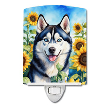 Load image into Gallery viewer, Siberian Husky in Sunflowers Ceramic Night Light