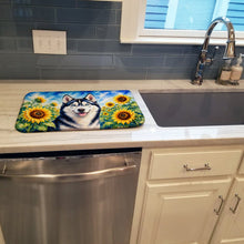 Load image into Gallery viewer, Siberian Husky in Sunflowers Dish Drying Mat Absorbent Dish Drying Mat Pad for Kitchen Counter Dish Drainer Mat for Countertop, 14 x 21", Multicolor
