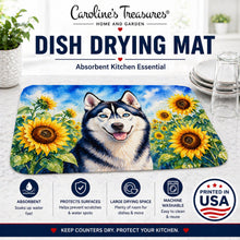 Load image into Gallery viewer, Siberian Husky in Sunflowers Dish Drying Mat Absorbent Dish Drying Mat Pad for Kitchen Counter Dish Drainer Mat for Countertop, 14 x 21", Multicolor