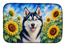 Load image into Gallery viewer, Siberian Husky in Sunflowers Dish Drying Mat Absorbent Dish Drying Mat Pad for Kitchen Counter Dish Drainer Mat for Countertop, 14 x 21", Multicolor