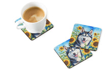 Load image into Gallery viewer, Siberian Husky in Sunflowers Coasters - Set of 4 Lightweight Foam, Absorbent Drink Coasters