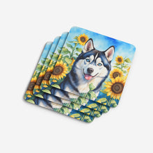 Load image into Gallery viewer, Siberian Husky in Sunflowers Coasters - Set of 4 Lightweight Foam, Absorbent Drink Coasters