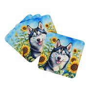 Load image into Gallery viewer, Siberian Husky in Sunflowers Coasters - Set of 4 Lightweight Foam, Absorbent Drink Coasters