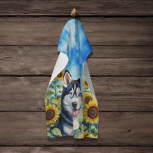 Load image into Gallery viewer, Siberian Husky in Sunflowers Kitchen Towel