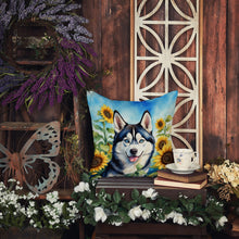 Load image into Gallery viewer, Siberian Husky in Sunflowers Throw Pillow - 14x14 Decorative Pillow – Art for Your Home &amp; Patio