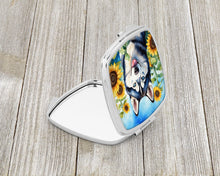 Load image into Gallery viewer, Siberian Husky in Sunflowers Compact Mirror – Stylish Purse Mirror with Artistic Covers