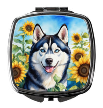 Load image into Gallery viewer, Siberian Husky in Sunflowers Compact Mirror – Stylish Purse Mirror with Artistic Covers