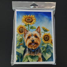 Load image into Gallery viewer, Silky Terrier in Sunflowers Greeting Cards - Blank Note Cards – 8-Pack of Artist-Designed Cards with Envelopes