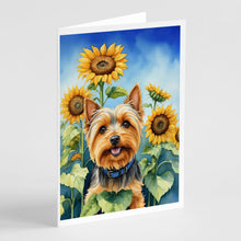 Load image into Gallery viewer, Silky Terrier in Sunflowers Greeting Cards - Blank Note Cards – 8-Pack of Artist-Designed Cards with Envelopes