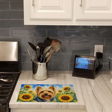 Load image into Gallery viewer, Silky Terrier in Sunflowers Cutting Board Tempered Glass Kitchen Cutting Surface, Heat Resistant Chopping Board with Non-Slip Feet, Decorative Food Prep &amp; Serving