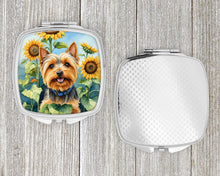 Load image into Gallery viewer, Silky Terrier in Sunflowers Compact Mirror – Stylish Purse Mirror with Artistic Covers