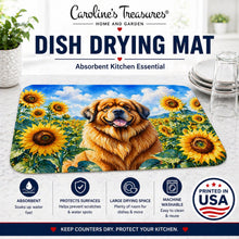Load image into Gallery viewer, Tibetan Mastiff in Sunflowers Dish Drying Mat Absorbent Dish Drying Mat Pad for Kitchen Counter Dish Drainer Mat for Countertop, 14 x 21", Multicolor
