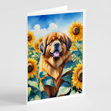 Load image into Gallery viewer, Tibetan Mastiff in Sunflowers Greeting Cards - Blank Note Cards – 8-Pack of Artist-Designed Cards with Envelopes