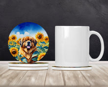 Load image into Gallery viewer, Tibetan Mastiff in Sunflowers Large Sandstone Coasters Pack of 4