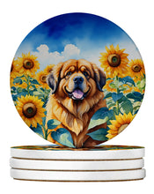 Load image into Gallery viewer, Tibetan Mastiff in Sunflowers Large Sandstone Coasters Pack of 4